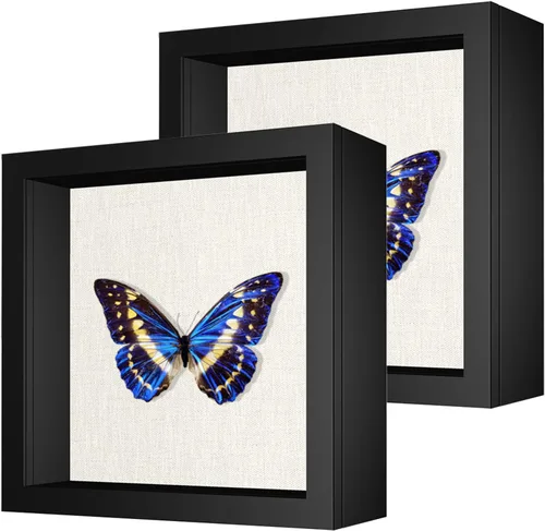 Miniatura 21 de Marco de caja de sombra pequeña de 5 x 5 con parte trasera de lino, resistente vitrina de memoria de flores, imágenes, medallas y más, color negro