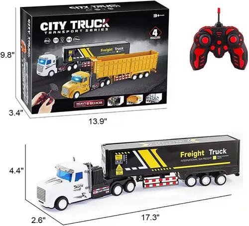 Miniatura 3 de Camión de juguete RC para niños – 1:32 Camión transportador con furgoneta de control remoto, Camión contenedor de carga de 17.3" con 2