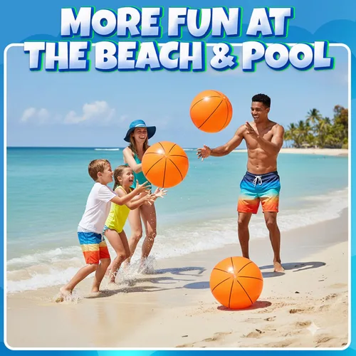Miniatura 6 de Pelotas inflables de playa de baloncesto (paquete de 6) – Pelotas de playa duraderas de 16 pulgadas para niños, juguetes de piscina de verano