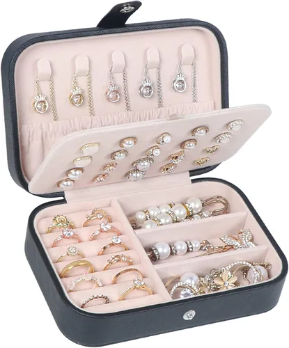Joyero de viaje, organizador de joyas pequeño de piel sintética para mujeres y niñas, mini estuche de viaje portátil, cajas de almacenamiento para