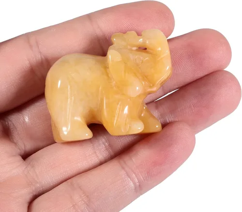 Miniatura 2 de Pequeña estatua de cristal de elefante tallada a mano, decoración de escultura de animal guardián de oficina en casa, 1.5 pulgadas, jade amarillo