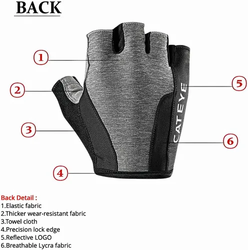 Miniatura 8 de CATEYE - Guantes de ciclismo clásicos reflectantes de dedo corto