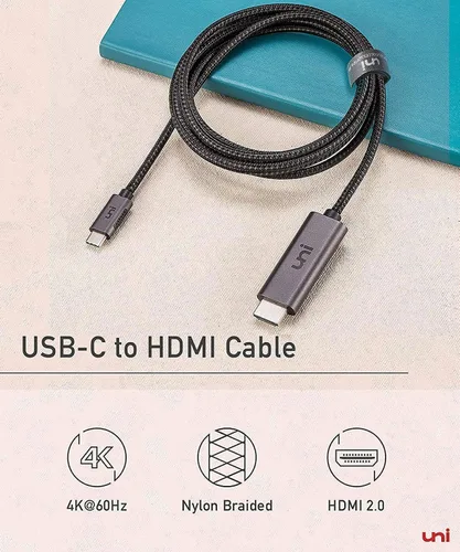 Miniatura 9 de uni Cable USB C a HDMI de 10 pies 4K a 60 Hz, cable USB tipo C a HDMI de aluminio resistente (compatible con Thunderbolt 3/4) con Samsung S8-S23