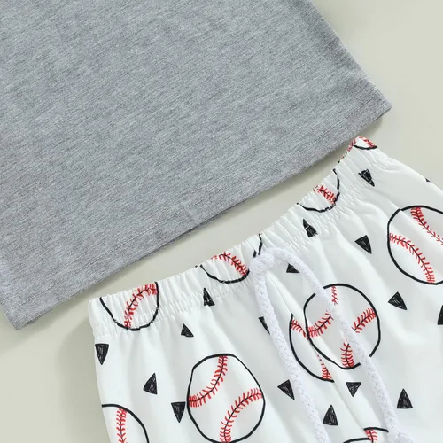 Miniatura 6 de Conjunto de 2 piezas de camiseta y pantalones cortos de béisbol con estampado de letras para bebé niño