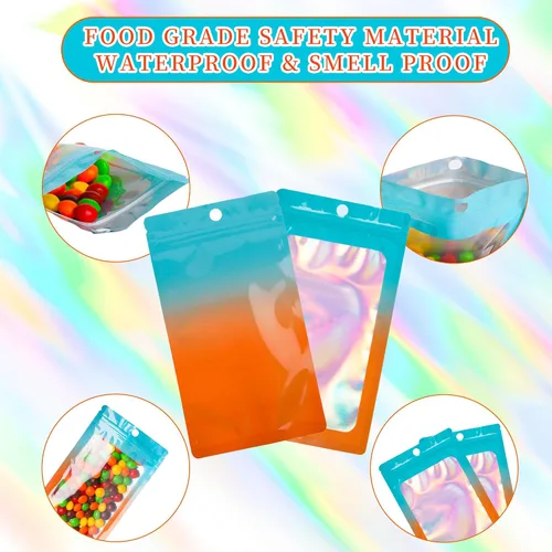 Miniatura 6 de 100 bolsas holográficas de tereftalato de polietileno, bolsas de papel de aluminio resellables a prueba de olores para pequeñas empresas