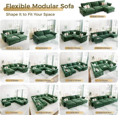Miniatura 4 de KKL Sofá Seccional Modular de 89 Pulgadas, Sofá de Amor de 2 Asientos Sofá Nube con Asiento Profundo, Sofás Seccionales de Chenilla para Sala