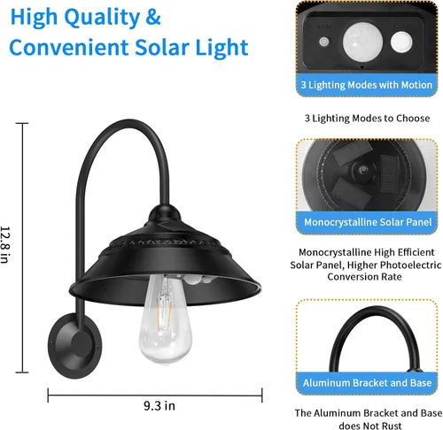Miniatura 3 de Luz solar de granero para exteriores con 3 modos de iluminación y apliques de pared con sensor de movimiento, luces rústicas de gallinero, luz