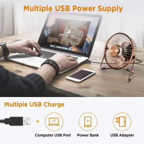 Miniatura 6 de EasyAcc Ventilador de escritorio USB de 6 pulgadas, rotación de 360°, pequeño y silencioso, potente flujo de aire portátil fuerte, mini ventilador