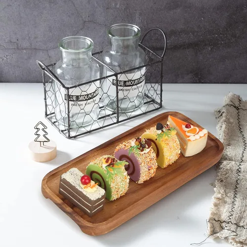 Miniatura 5 de 2 bandejas rectangulares pequeñas de madera decorativas de madera de acacia, platos de queso, bandejas pequeñas para sándwiches de postre, platos