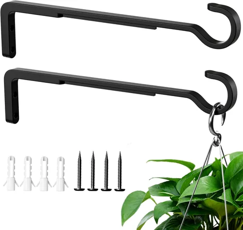 Miniatura 14 de Saffruff Paquete de 2 perchas blancas resistentes de 8 pulgadas para plantas al aire libre, soportes de hierro para colgar plantas en el exterior