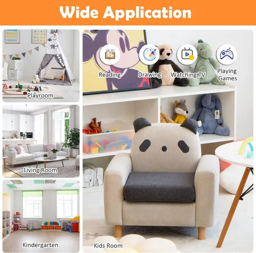 Miniatura 7 de Costzon Sofá para niños, sofá de dibujos animados para niños con marco de madera maciza, cojín grueso, sillón infantil para sala de juegos, jardín