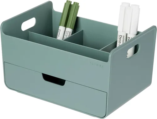 BLUE GINKGO Organizador de escritorio portátil, compacto, 3 compartimentos, almacenamiento de medio cajón, soporte para bolígrafos, organizador de