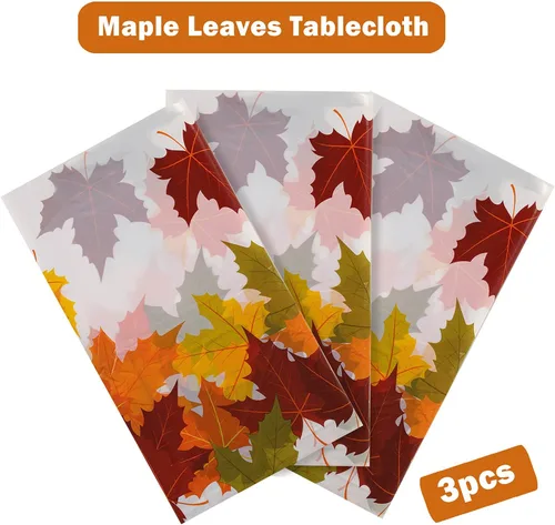 Miniatura 3 de Mantel de hojas de otoño, 3 piezas, mantel de hoja de arce, cubierta de plástico para mesa de otoño para fiesta de Acción de Gracias, cosecha