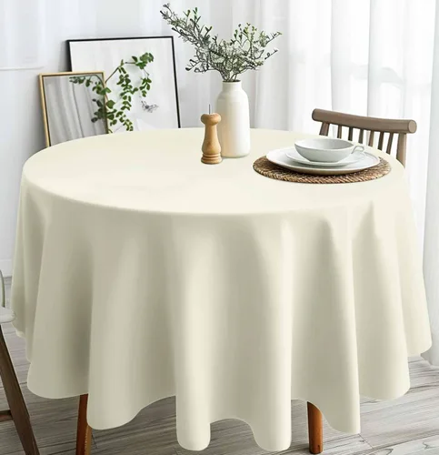 Miniatura 3 de HEIPINIUYE - Paquete de 2 manteles redondos de 84 pulgadas de plástico beige, manteles de mesa impermeables desechables para redondas, ideales