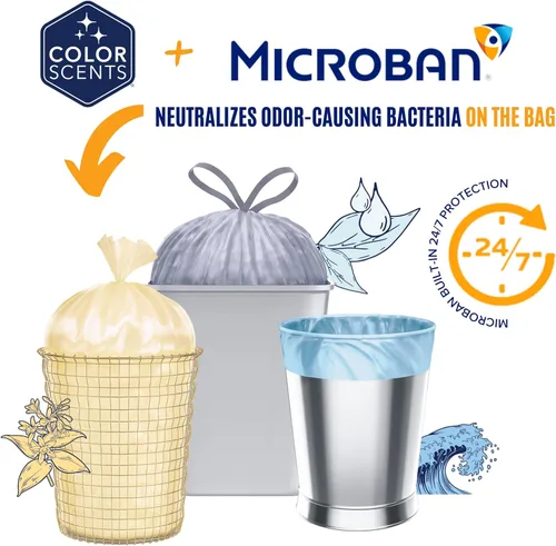 Miniatura 3 de Bolsas de basura pequeñas de Color Scents - 4 galones, 720 bolsas en total (12 paquetes de 60 unidades), con nudo