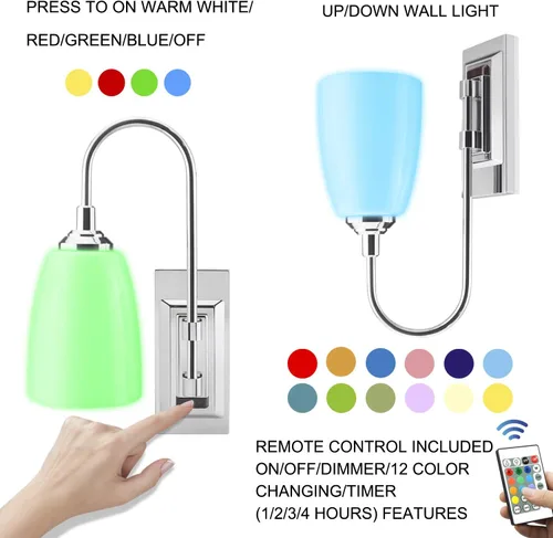 Miniatura 4 de HONWELL Lámpara de pared LED que funciona con pilas, apliques de pared para interiores, inalámbrico, multicolor, para iluminación de habitación