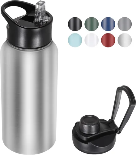 Miniatura 104 de Botella de agua aislada de 64 onzas con tapas de pajita y boquilla, jarra de agua de acero inoxidable de medio galón con mango de paracord, vacío