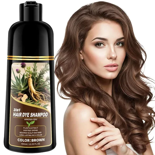 Miniatura 12 de Champú de tinte para el cabello castaño claro, 100 % cobertura de canas, champú para mujeres y hombres, sin amoníaco y sin parabenos con hierbas