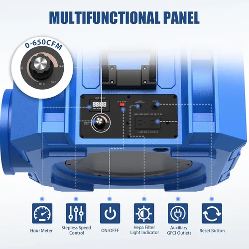 Miniatura 4 de Depurador de aire Hepa de 650CFM con filtración de 4 etapas, máquina de aire negativo, purificador de aire comercial apilable con filtros