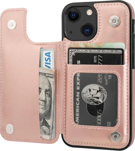 Miniatura 12 de ONETOP - Funda tipo cartera compatible con iPhone 13 Mini con soporte para tarjetas, funda de piel sintética con ranuras para tarjetas, doble cierre