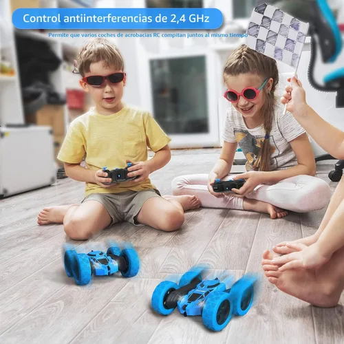 Miniatura 5 de Hamdol Auto de control remoto para niños, auto de acrobacias RC giratorio de 360°, vehículo eléctrico 4WD de doble cara con luces LED, autos de Azul