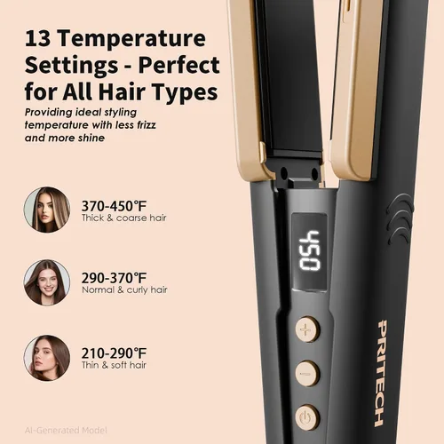 Miniatura 2 de Plancha plana para alisar el cabello, placas de cerámica de 1 3/4 pulgadas de ancho iónico (negro) Dual Voltage Straightener for Thick Hair Women
