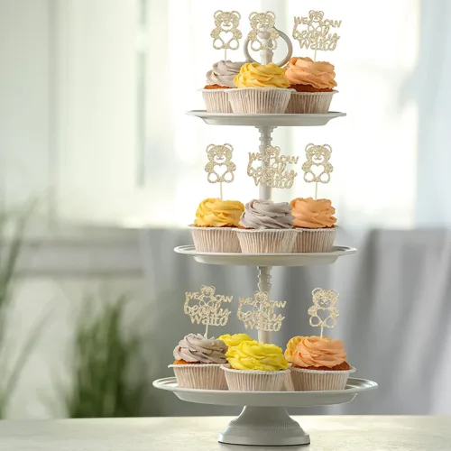 Miniatura 4 de Gyufise 24 piezas de decoración para cupcakes con texto en inglés «We Can Bearly Wait» («We Can Bearly Wait») para cupcakes con purpurina marrón