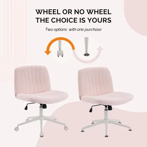 Miniatura 3 de VINGLI Silla de Patas Cruzadas, Silla de Escritorio de Oficina Ancha y Cómoda, Doble Uso con/sin Ruedas Silla de Trabajo para Computadora, Silla Rosa