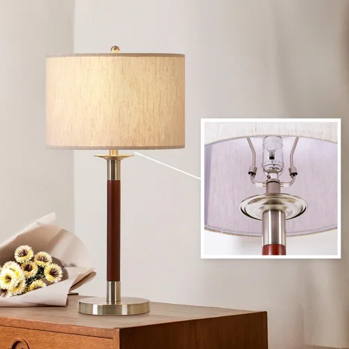 Miniatura 10 de Lámpara de noche LED para dormitorio, lámpara de escritorio moderna con interruptor regulable y bombilla, lámpara de mesa de madera para mesita