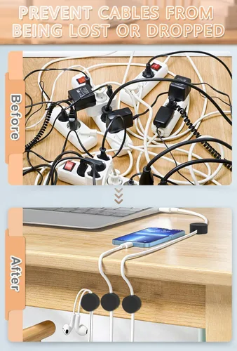 Miniatura 4 de Maveek Soporte magnético para cables, 5 unidades, clips de cable fuertes, placa de metal, organizadores de alambre adhesivo para mesita de noche
