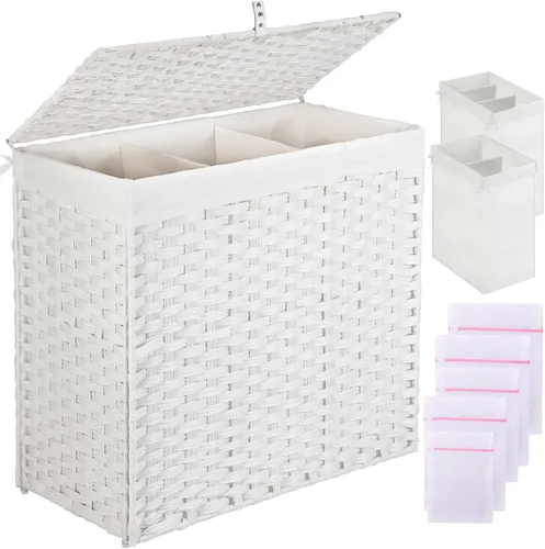 Miniatura 16 de Greenstell Cesta de ropa sucia con tapa, cesta grande de ropa de 125L con 3 secciones y bolsas de forro extraíbles de 2 secciones y 5 bolsas de Negro