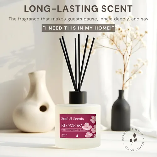 Miniatura 6 de Soul & Scents Juego de difusor de varillas – Blossom Aceite perfumado recargable de 7.43 onzas con 6 varillas de fibra Fragancia y ambientador