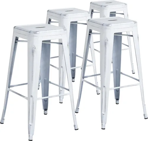 Miniatura 47 de Flash Furniture Lily - Juego de 4 taburetes de bar de metal rojo sin respaldo de 30 pulgadas de alto grado comercial para interiores y exteriores