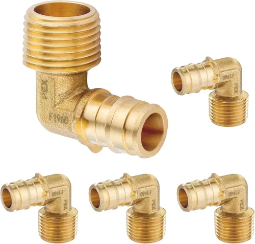 Paquete de 5 accesorios HeSun PEX-A, codo de expansión de rosca NPT macho de 1/2 pulgada PEX-A x 1/2 pulgadas, ASTM F1960097