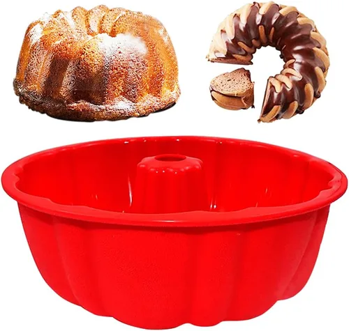 Molde redondo de silicona de 10 pulgadas, molde de silicona antiadherente para hornear, utensilios para hornear, gelatina, gelatina (rojo, 1 unidad)
