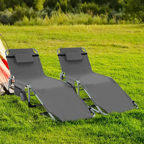 Miniatura 13 de Tangkula Sillón de playa, silla de bronceado plegable al aire libre con agujero para la cara/brazo, 2 asas de transporte, almohada, respaldo Azul