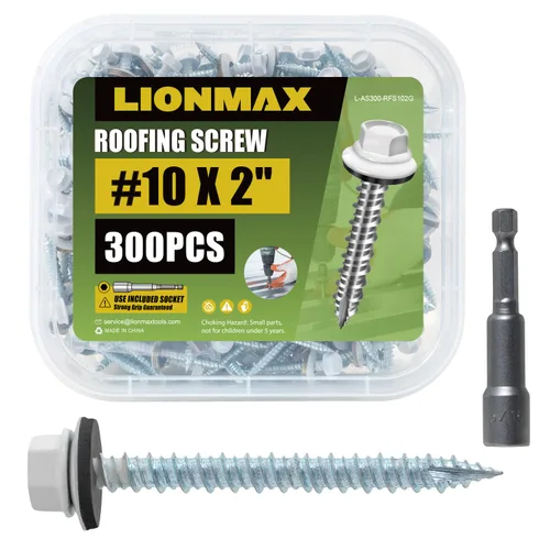 Miniatura 11 de LIONMAX Tornillos de metal para techos #10 × 2 pulgadas, 300 unidades, tornillos de techo de chapa de metal pintado en negro, arandela de goma