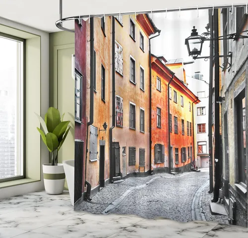 Miniatura 4 de set de cortina para baño decorativa de tela de poliéster con ganchos