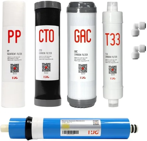 Kit de filtro de reemplazo de ósmosis inversa de 5 etapas con membrana 75GPD Kit de 5 piezas de cartucho de repuesto para sistemas de ósmosis