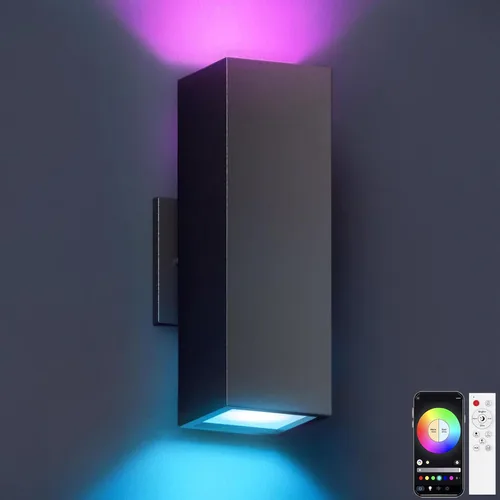 KIZON Luces de pared inteligentes para exteriores RGBCW que cambian de color, moderno aplique de atardecer a amanecer, iluminación de arriba y