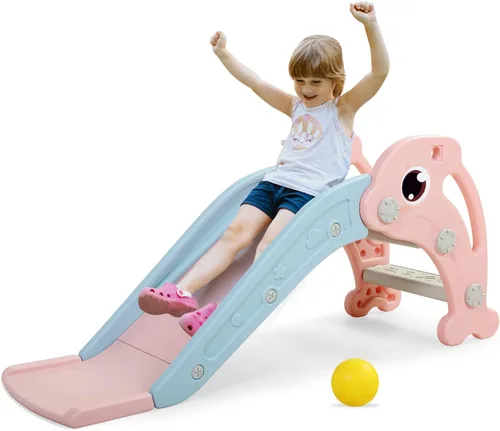 NYEEKOY Tobogán 3 en 1 para niños pequeños, juego de escalador de tobogán para bebés con aro de baloncesto y pelota, parque infantil para interiores