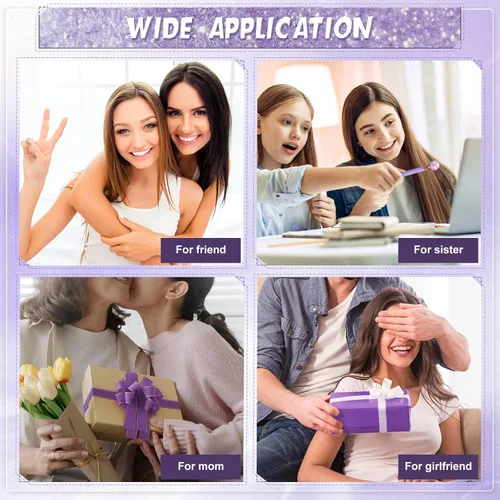 Miniatura 7 de Jetec 6 cuadernos morados de Navidad morados, regalos de diario de Navidad para mujeres, diario con purpurina con bolígrafos, juego de bolígrafos