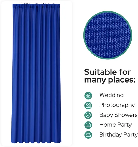 Miniatura 6 de HOMEIDEAS Cortinas de fondo azul real de 10 x 10 pies, fondo de fotos, cortinas de poliéster con bolsillo para barra para decoración de fiestas