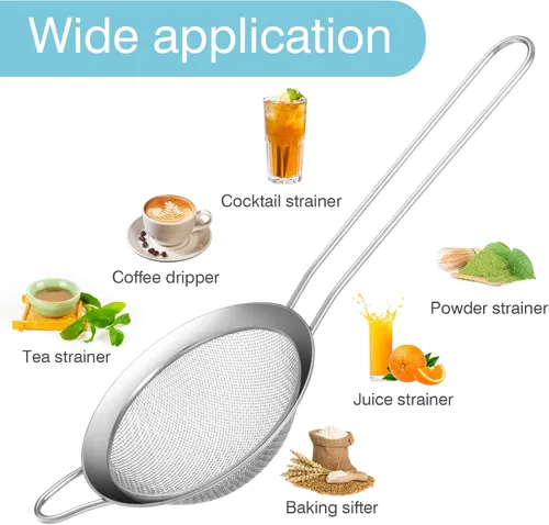 Miniatura 5 de 15 coladores pequeños de acero inoxidable, pequeño colador de té de malla fina, mini tamiz de acero inoxidable con asa, coladores de metal de cocina
