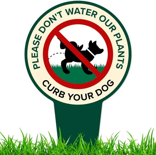 Miniatura 12 de Cartel de orina de perro mata plantas, letrero con texto en inglés «Please Curb Your Dog», 7 x 13 pulgadas, estacas integradas de alta resistencia