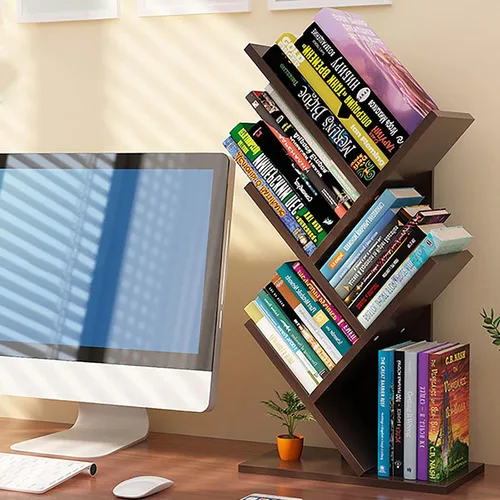 Estantería de árbol de 4 niveles, estantería de pie para libros que ahorra espacio, estante organizador de almacenamiento de revistas, estante de