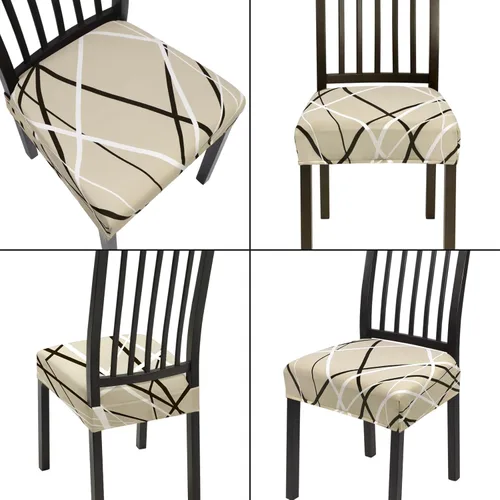 Miniatura 7 de SearchI Juego de 4 fundas elásticas para asientos de sillas de comedor, suaves, extraíbles y lavables, para sillas de comedor, fundas protectoras