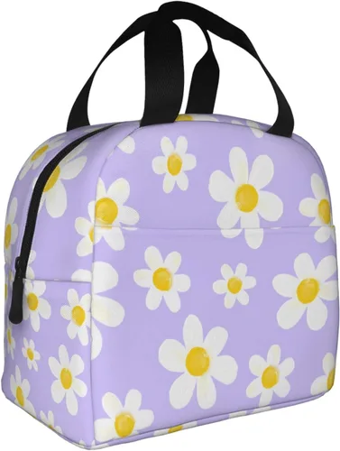 Miniatura 2 de Bolsa de almuerzo con diseño de margaritas blancas, color morado, aislante, reutilizable, contenedor portátil para comidas, para mujeres, cajas