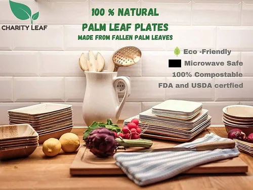 Miniatura 6 de Charity Leaf Bandejas planas redondas de hoja de palma desechables de 13 pulgadas (10 piezas) como bambú para servir, tableros desechables, vajilla