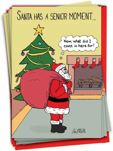NobleWorks 12 Divertidas Tarjetas de Felicitación de Navidad en Caja a Granel con Sobres de 5 x 7 Pulgadas (1 Diseño, 12 de Cada Una) Santa's Senior